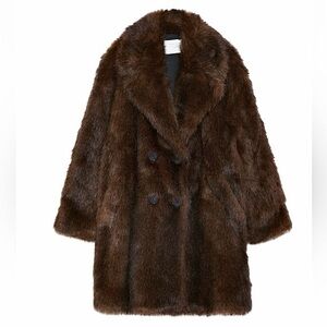 Zara luxurious brown / black collared double breasted button front faux fur coat